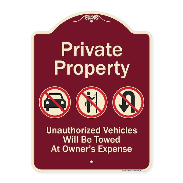 Designer Series-Private Property Unauthorized Vehicles Towed No Cars, 24" x 18", BU-1824-9914